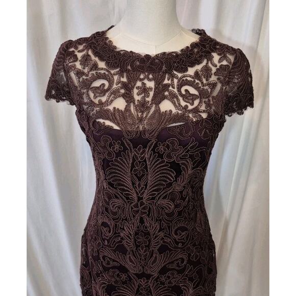 Tadashi Shoji Womens Illusion Yoke Lace *IN BROWN* Cocktail Party Dress US 4 - Picture 3 of 6